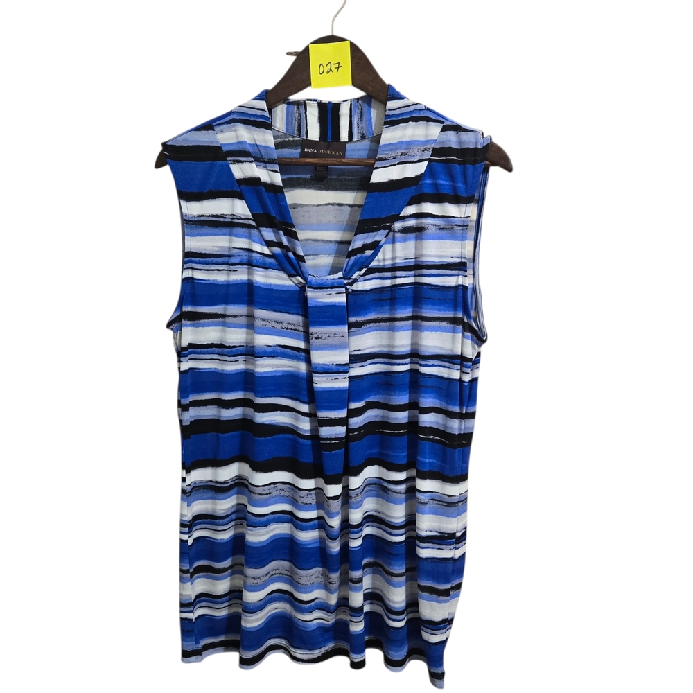 Dana Buchman Women's Sleeveless Pullover Blouse Size Large‎ Black White And Blue